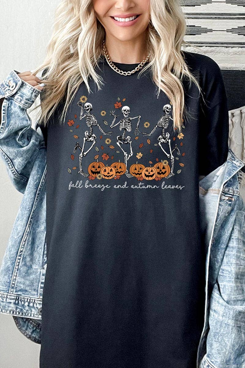 Green Fall Breeze Skeleton Graphic Tee