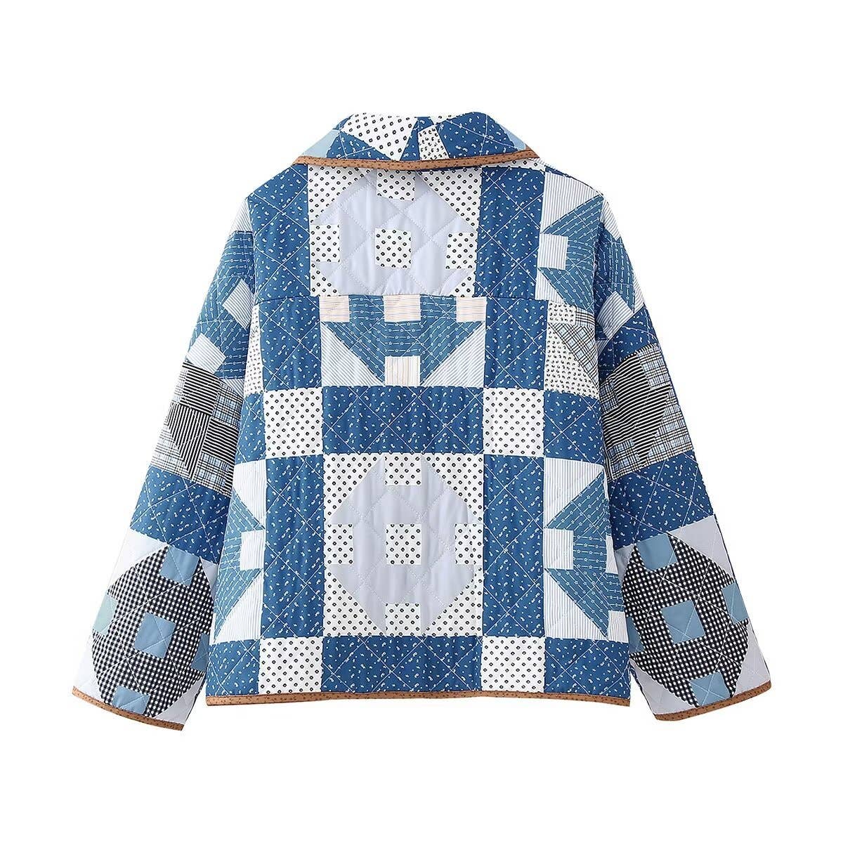 Indigo Nine Patch Quilted Cropped Jacket