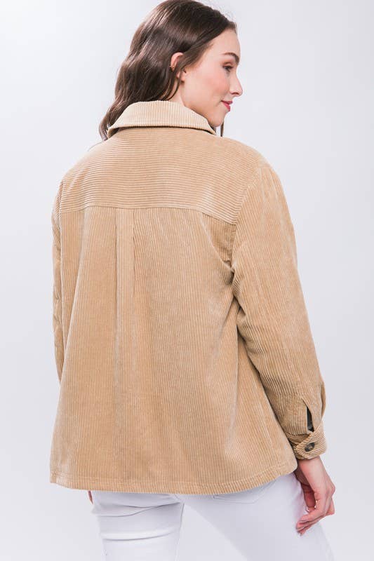 Beige Corduroy Button Up Jacket with Sherpa Lining