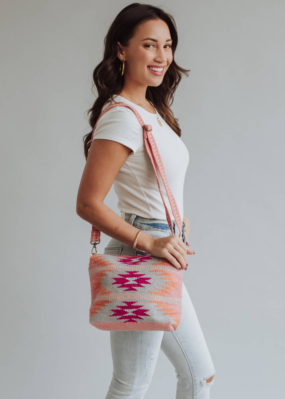 Orange, Bright Pink & Slate Aztec Crossbody