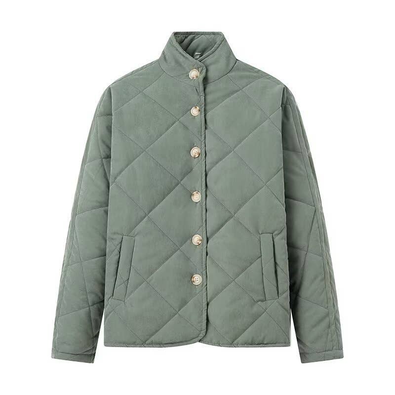 Moss Green Diamond Lattice Quilted Cotton Jacket