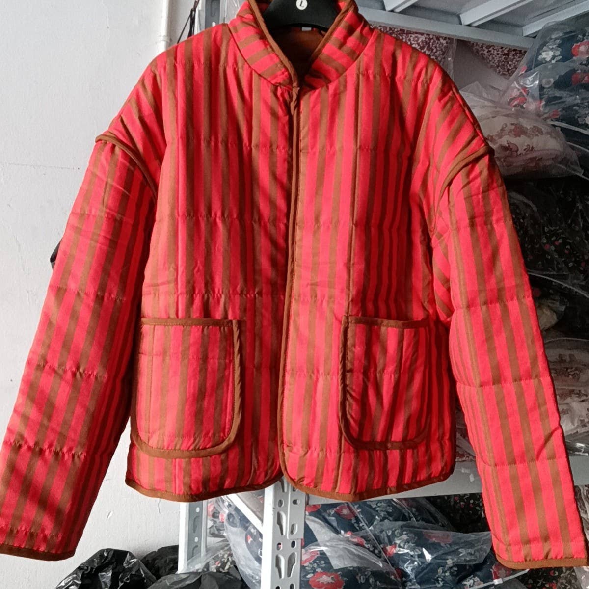 Dark Red Stripe Quilted Jacket