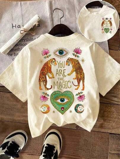 Artsy Tiger & Mysterious Eyes Printed Cotton Tee