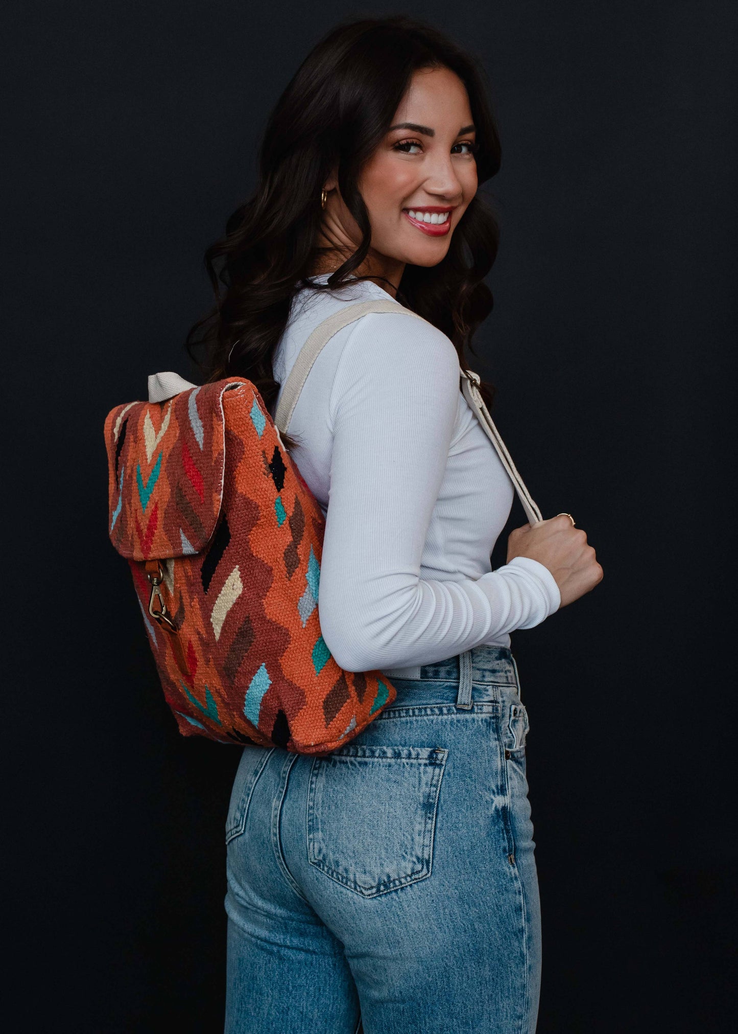 Orange & Multicolored Aztec Backpack