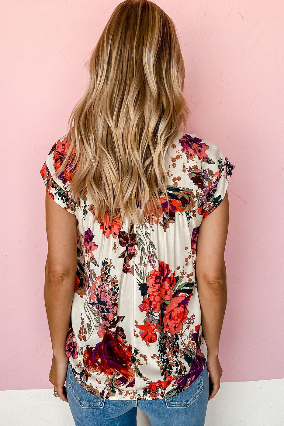 $10 Rack - Red Floral Short Sleeve Top