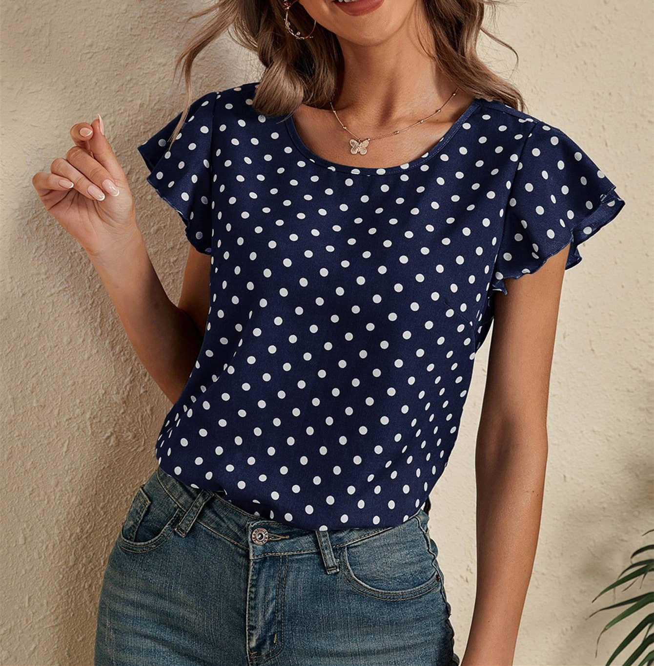 $10 Rack - Polka Dot Short-Sleeved Blouse