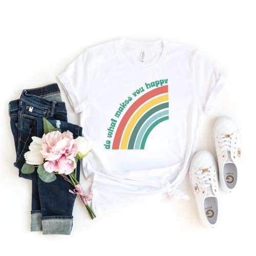 $10 Rack - Do What Makes You Happy Rainbow White Tee