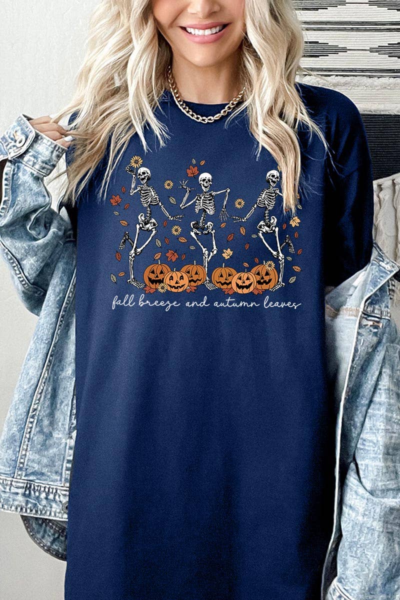 Green Fall Breeze Skeleton Graphic Tee