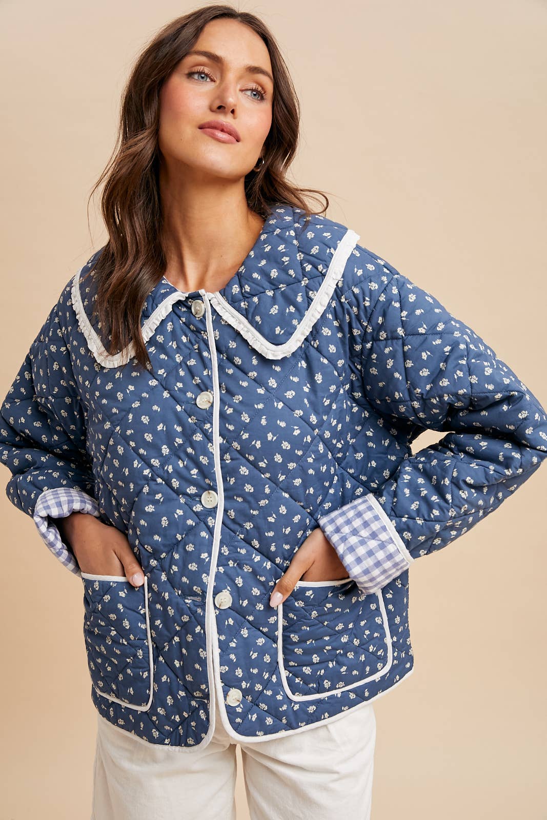 Indigo Quilted Doll Collar Puffer Jacket