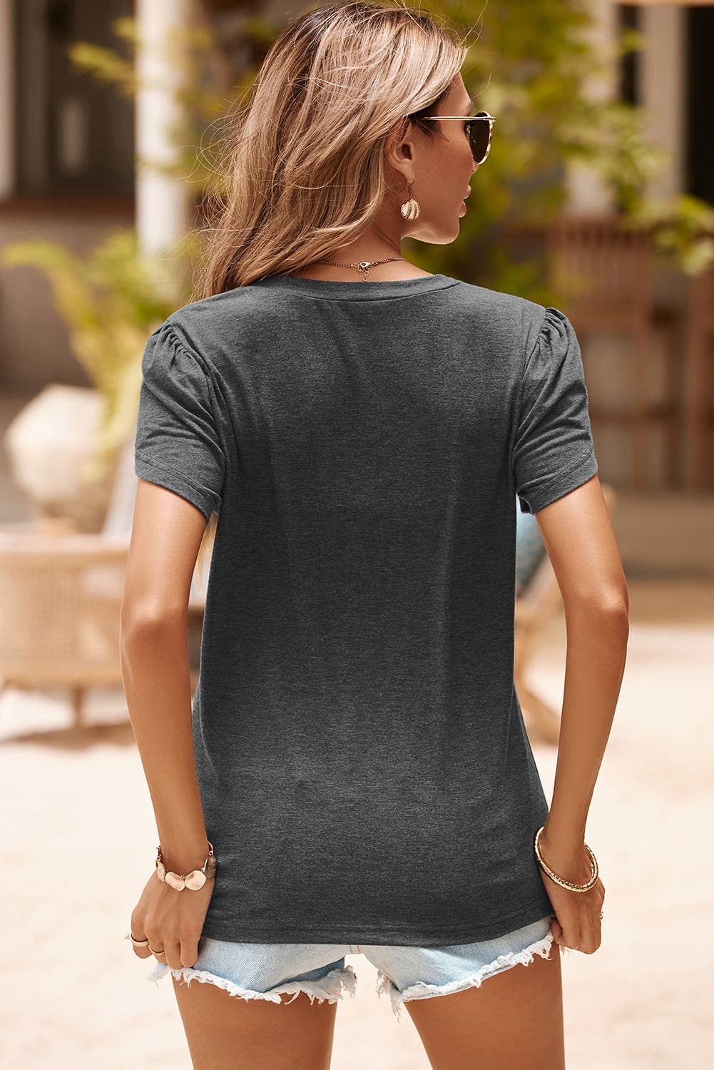 $10 Rack - Carbon Gray Sleeve V-Neck T-Shirt