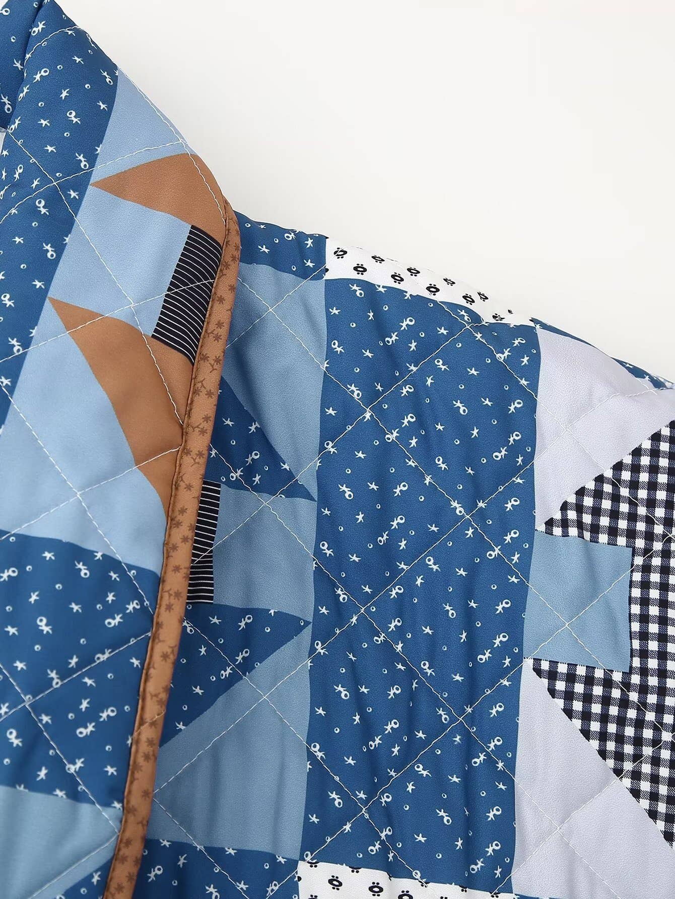 Indigo Nine Patch Quilted Cropped Jacket