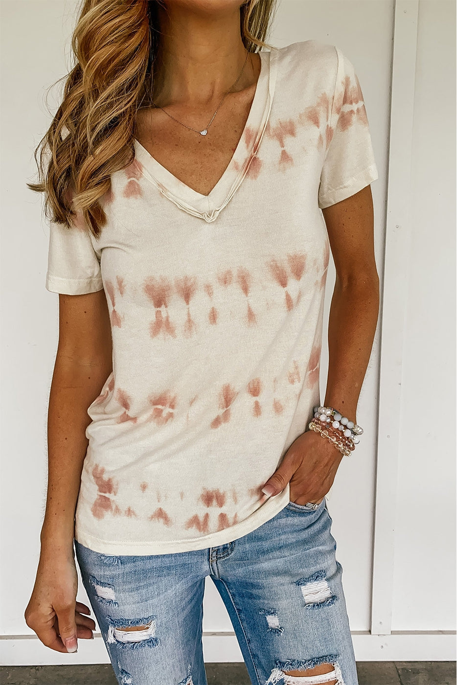 $10 Rack - Tie Dye V Neck Short Sleeve Top