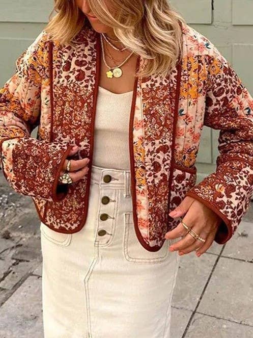 Maple Sugar Floral Patchwork Cropped Quilted Jacket