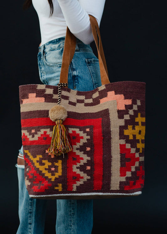 Brown & Multicolored Aztec Tote