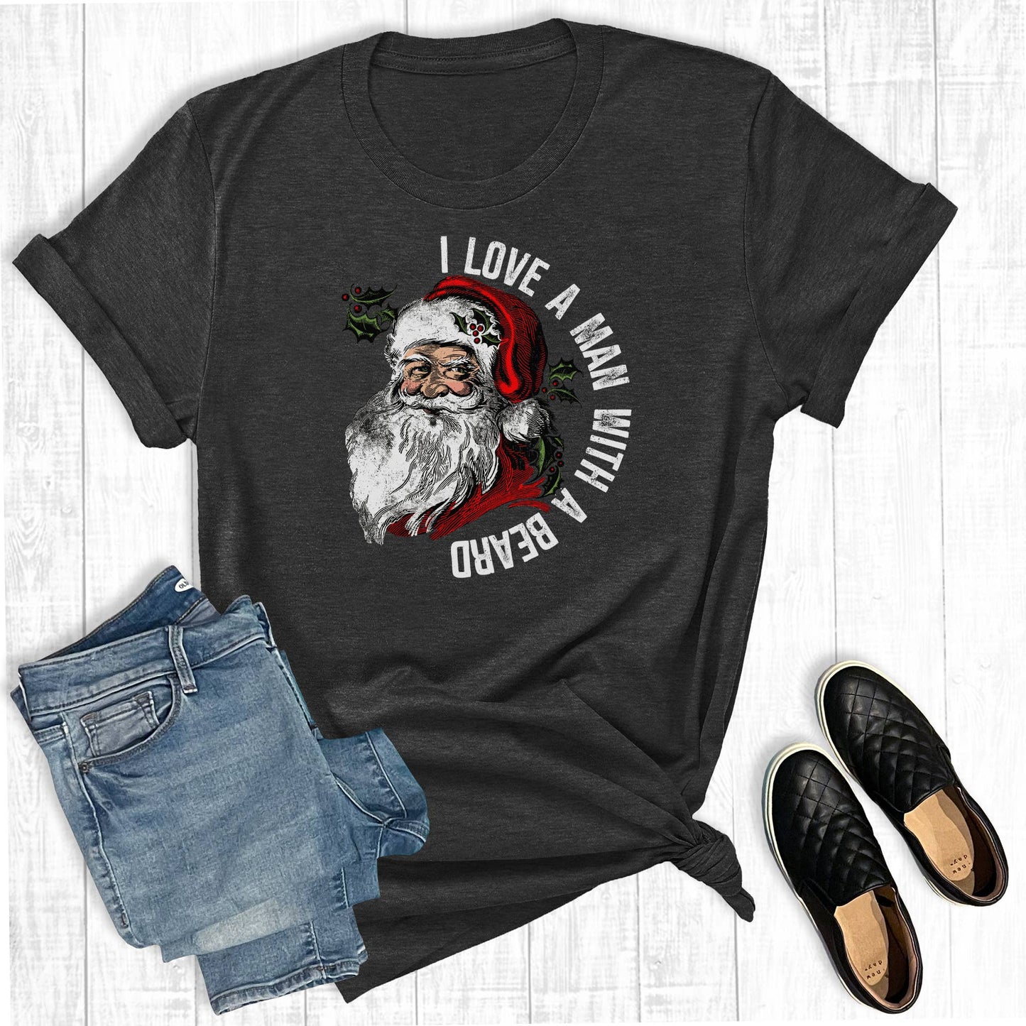 Santa I Love A Man With A Beard Christmas Graphic Tee