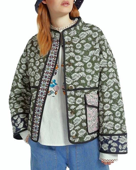 Multicolor Floral Print Quilted Jacket