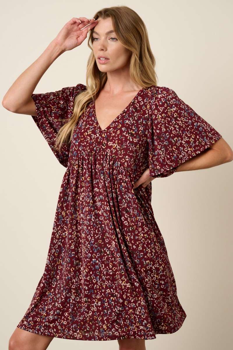 Animal Print Babydoll Dress