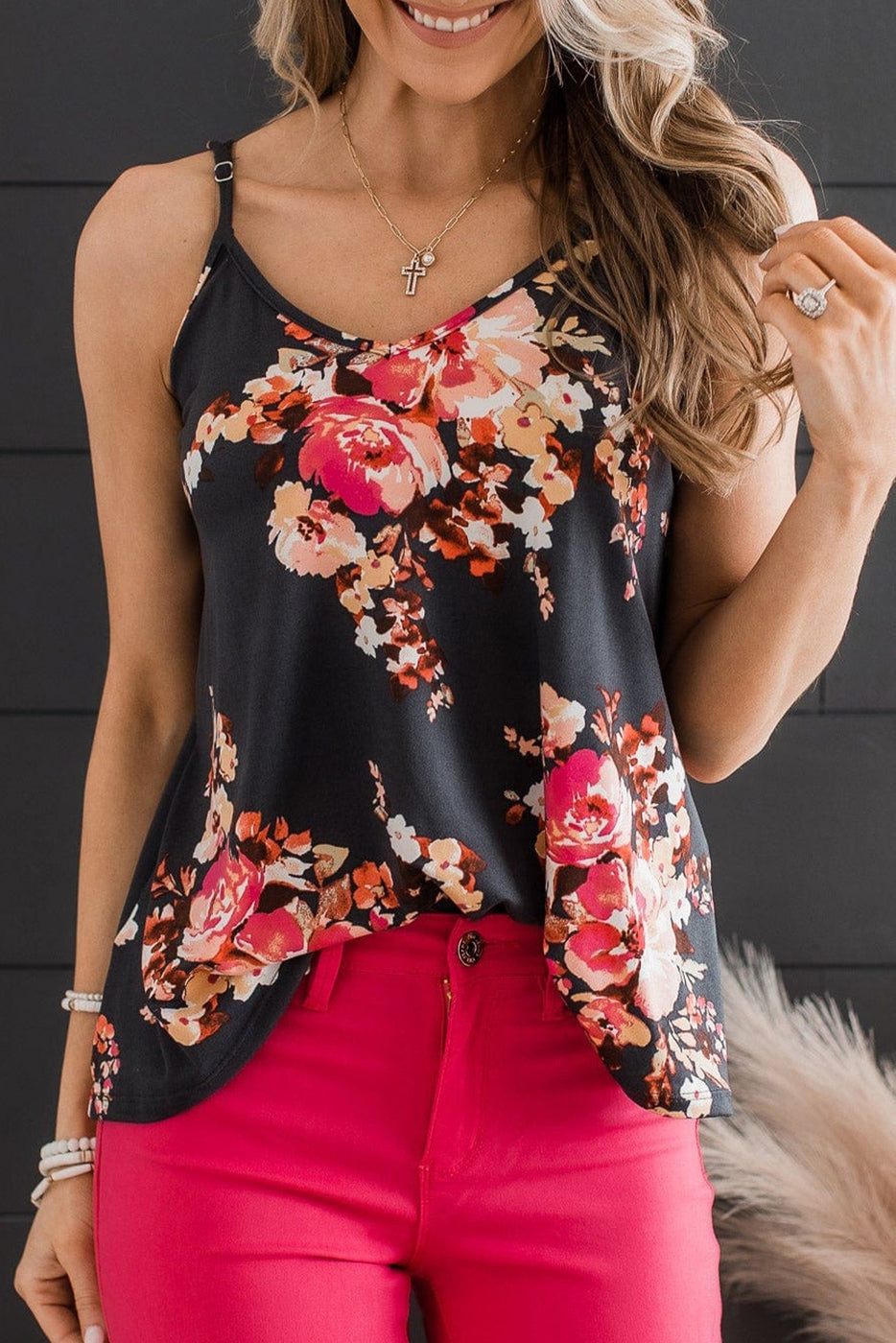 $10 Rack - Black Floral Tank Top