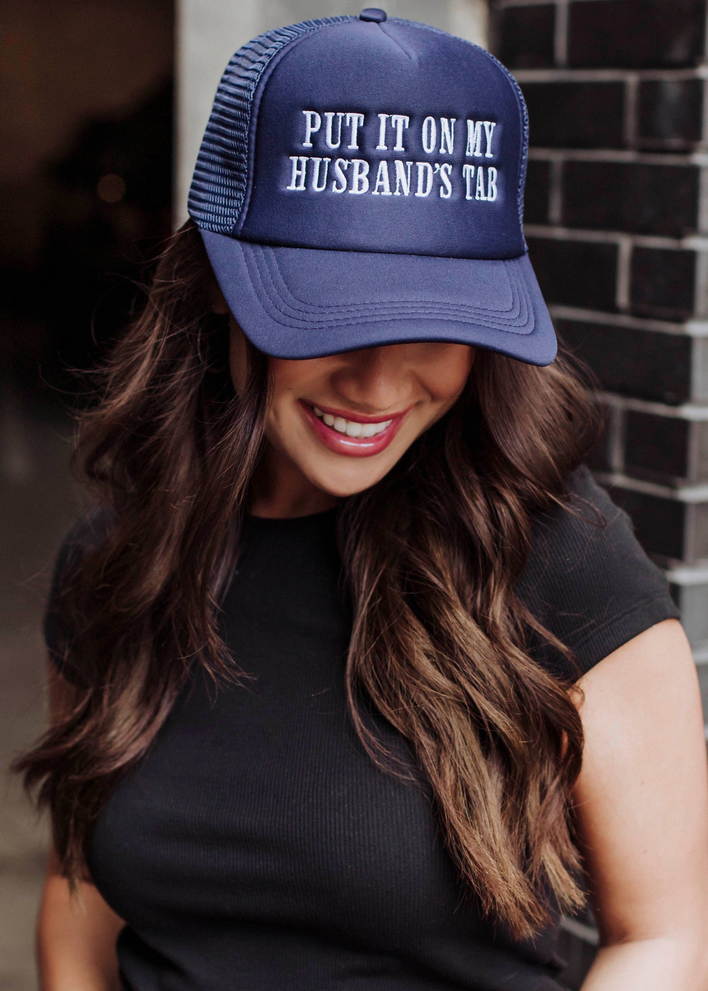 Navy Husband's Tab Trucker Hat