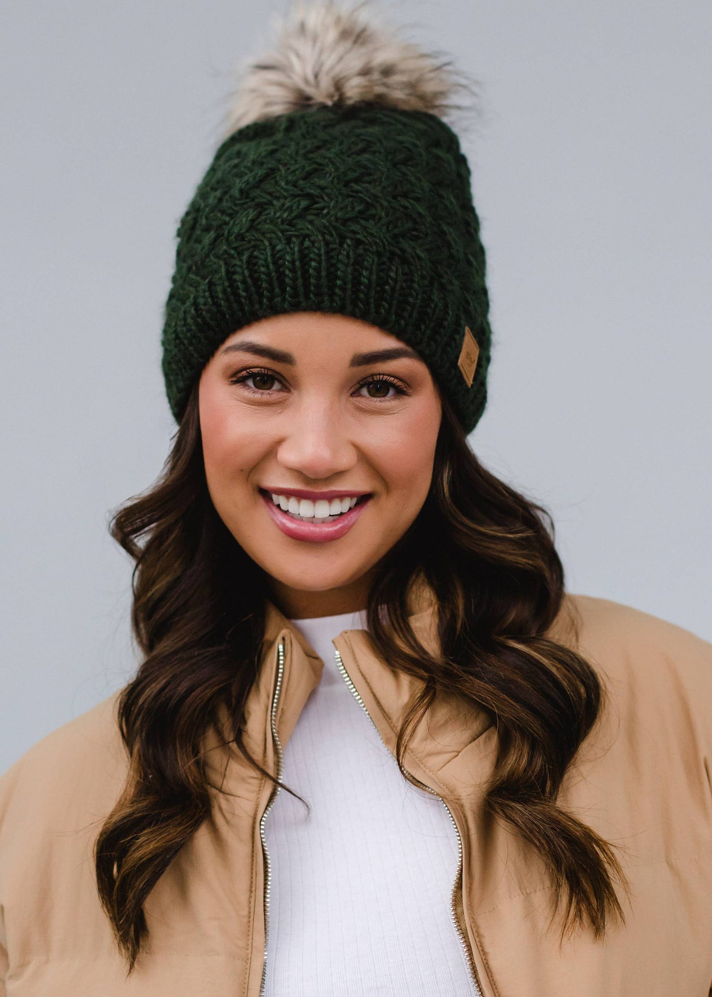 Dark Green Knit Pom Hat