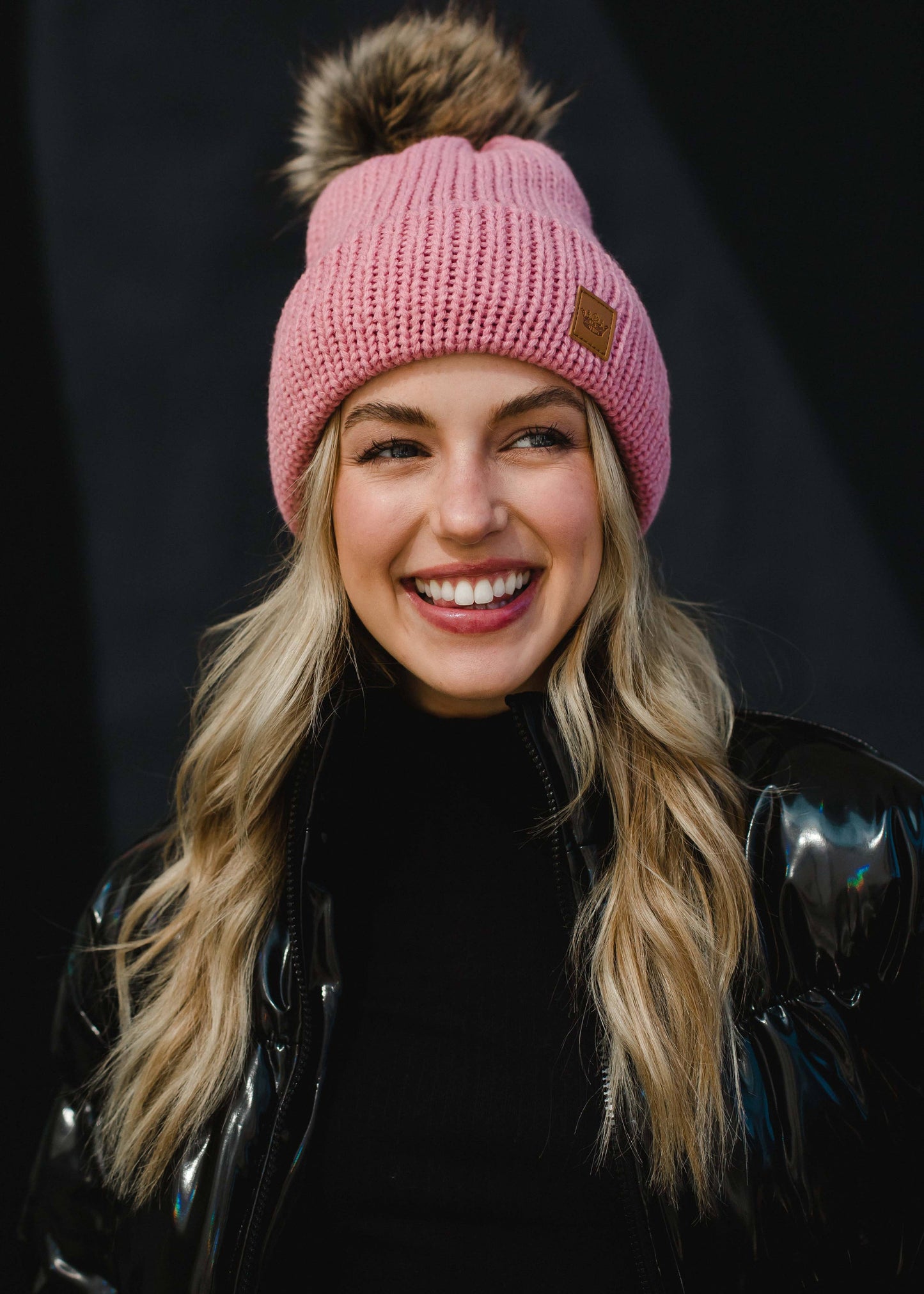 Pink Cable Knit Pom Hat