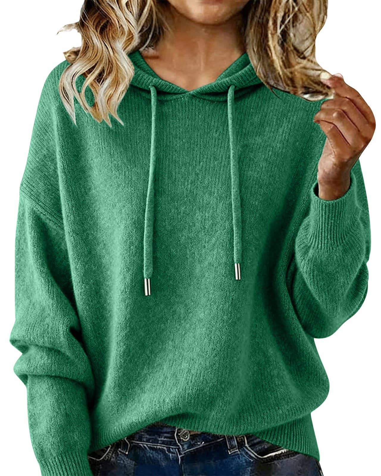 Cozy Solid Drawstring Hooded Knit Sweater