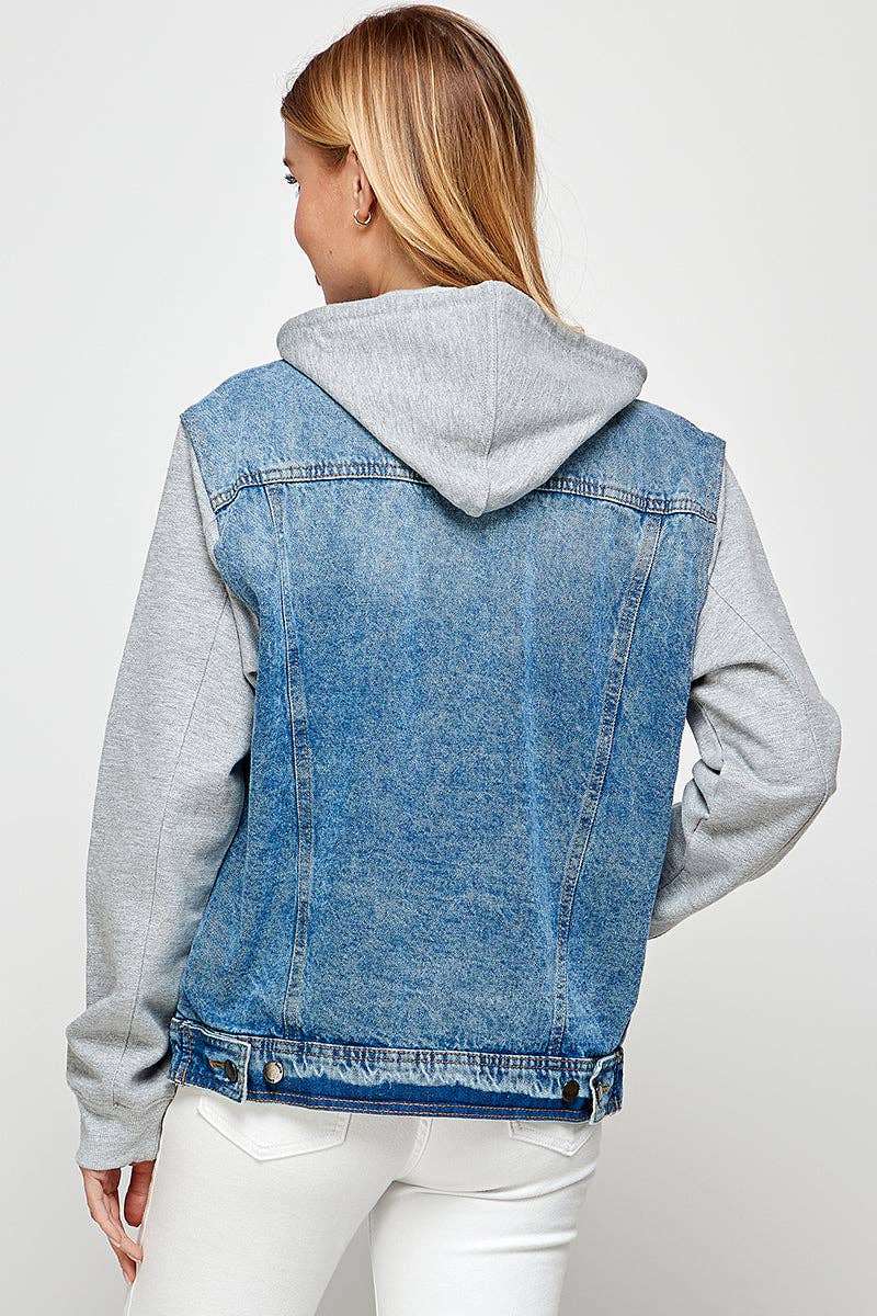 Women's Denim Hoodie Jacket - Medium Wash