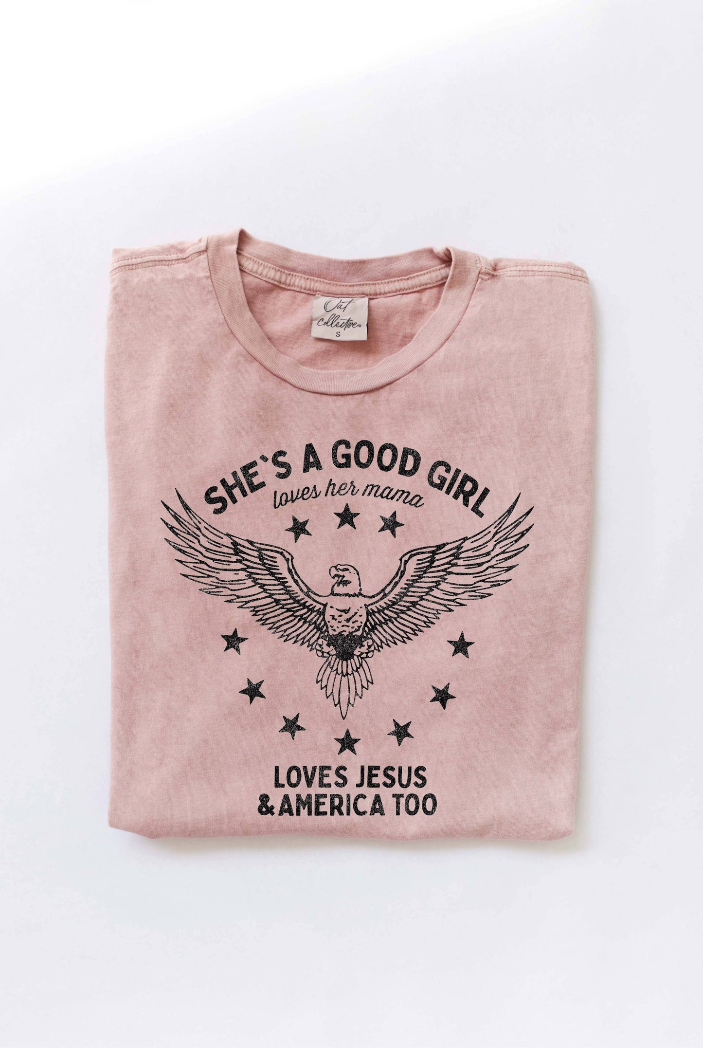 SHE'S A GOOD GIRL Mineral Washed Graphic Top