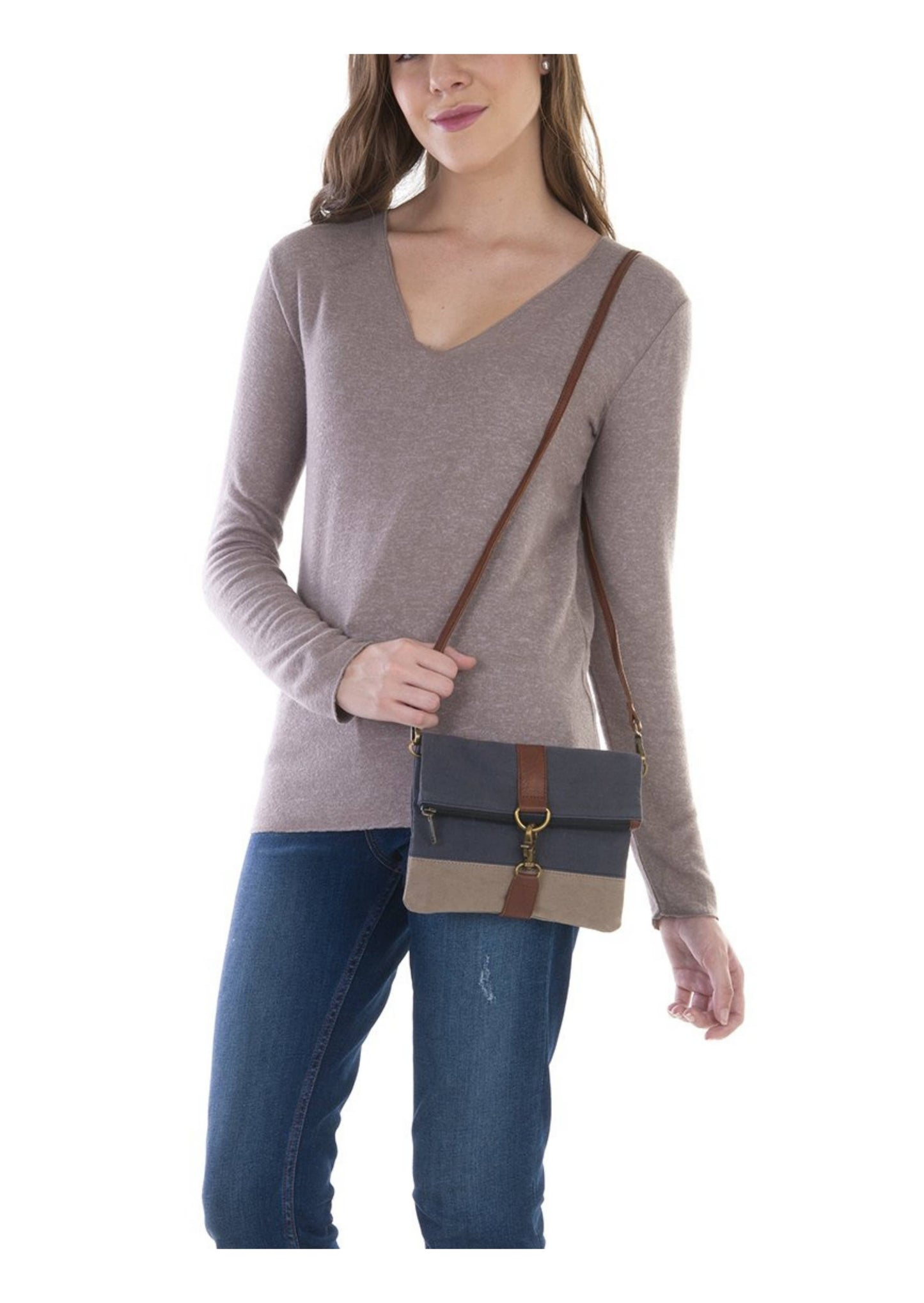 Finley Up-Cycled Canvas Fold-Over Crossbody