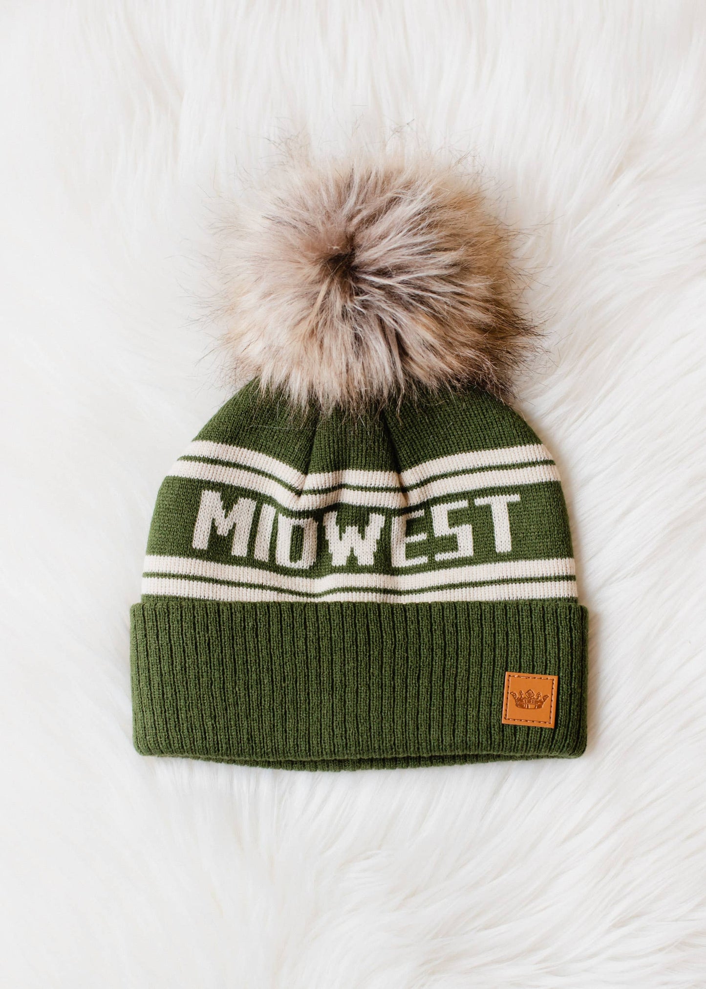 Olive & Beige Midwest Pom Hat