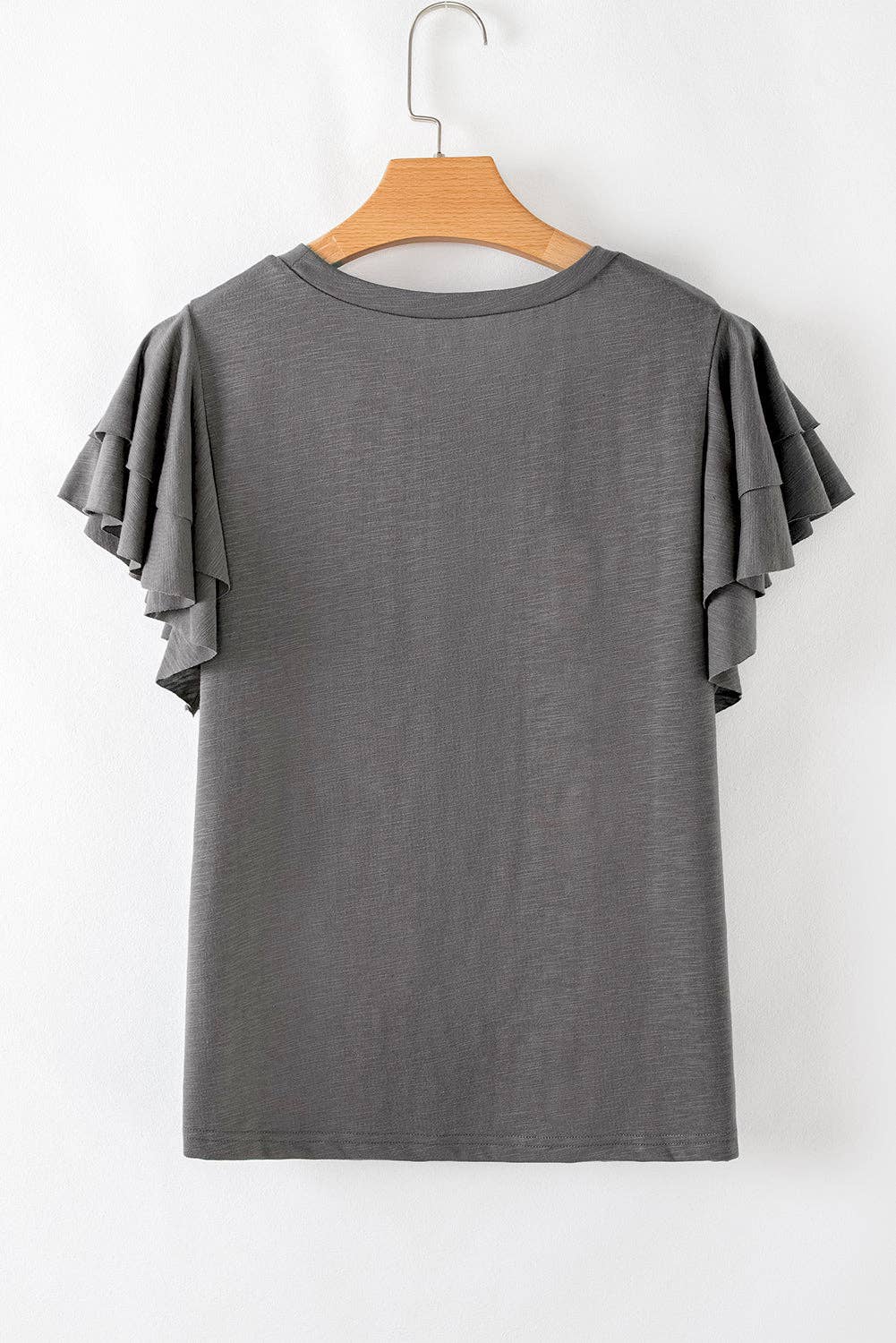 Dark Grey Ruffle Sleeve Casual Summer Top