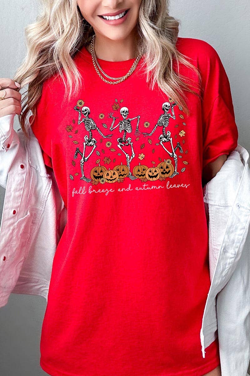 Green Fall Breeze Skeleton Graphic Tee