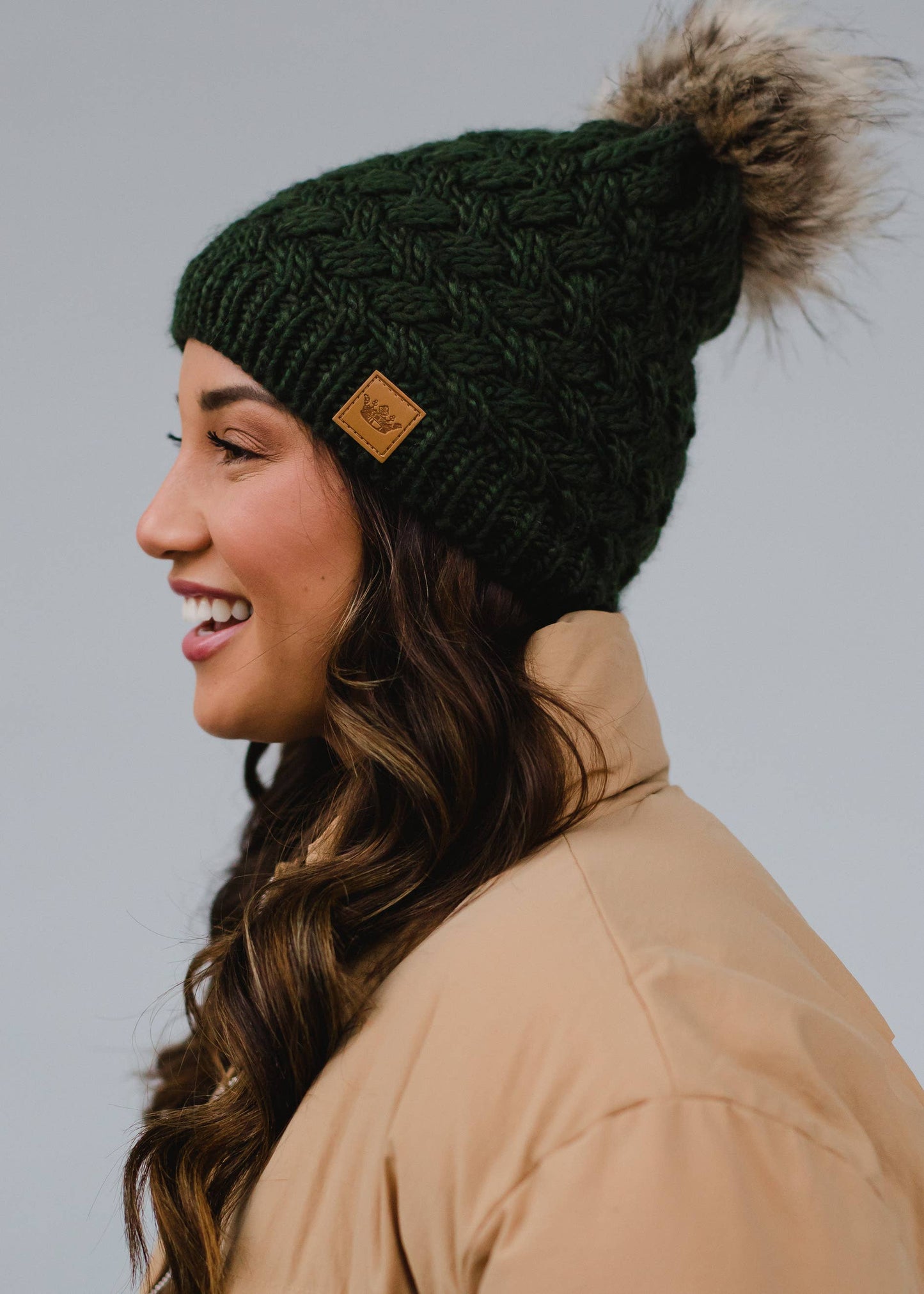 Dark Green Knit Pom Hat