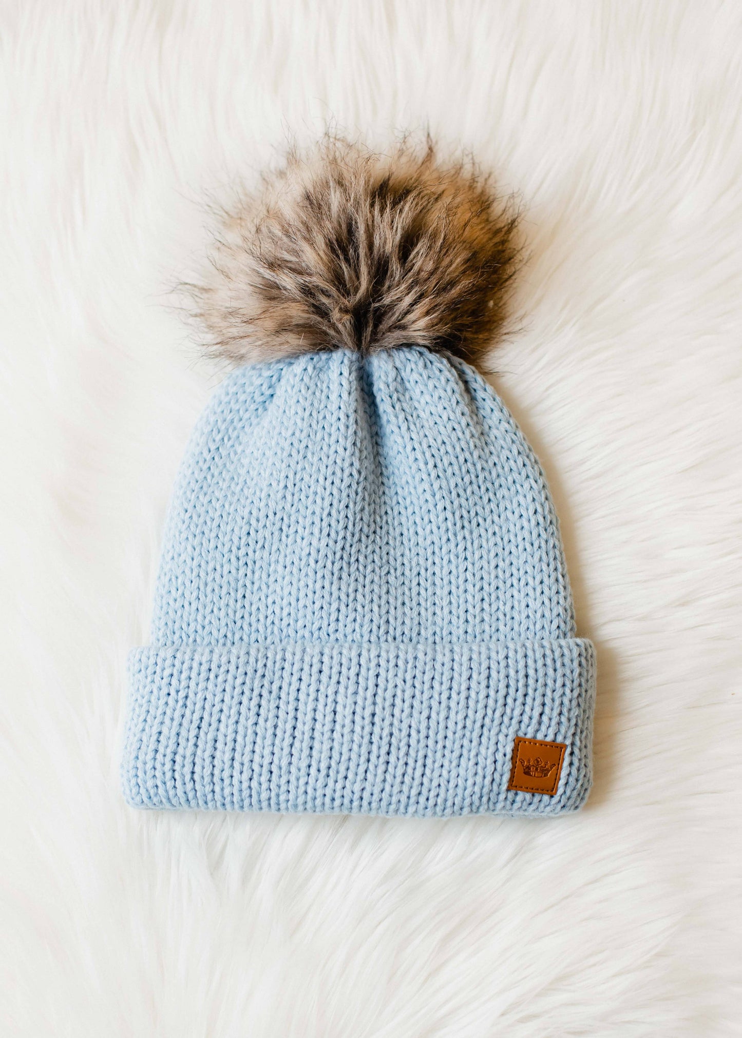 Light Blue Cable Knit Pom Hat