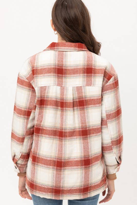 Terra Cotta Fleece Lined Plaid Flannel Jacket