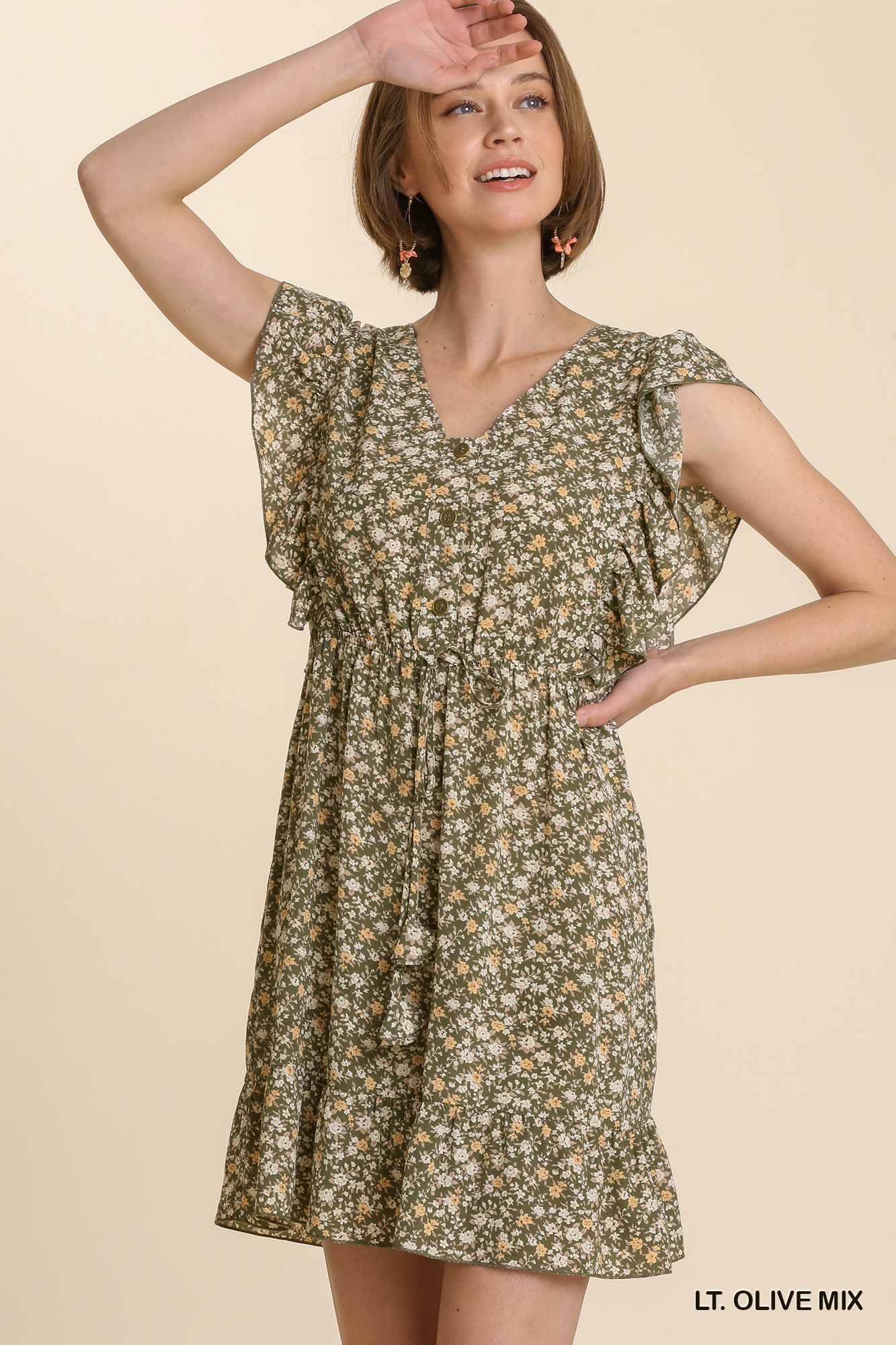 Sale - Olive Mix Floral Dress