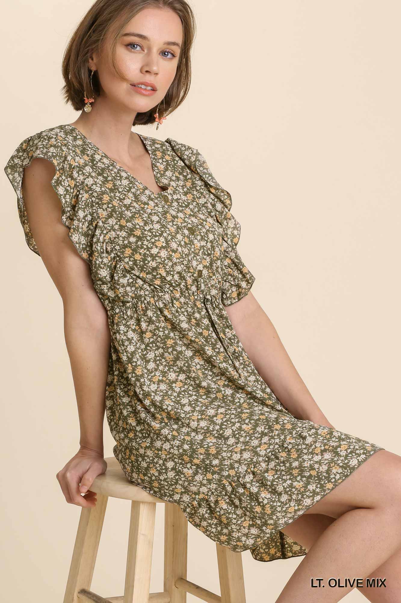 Sale - Olive Mix Floral Dress