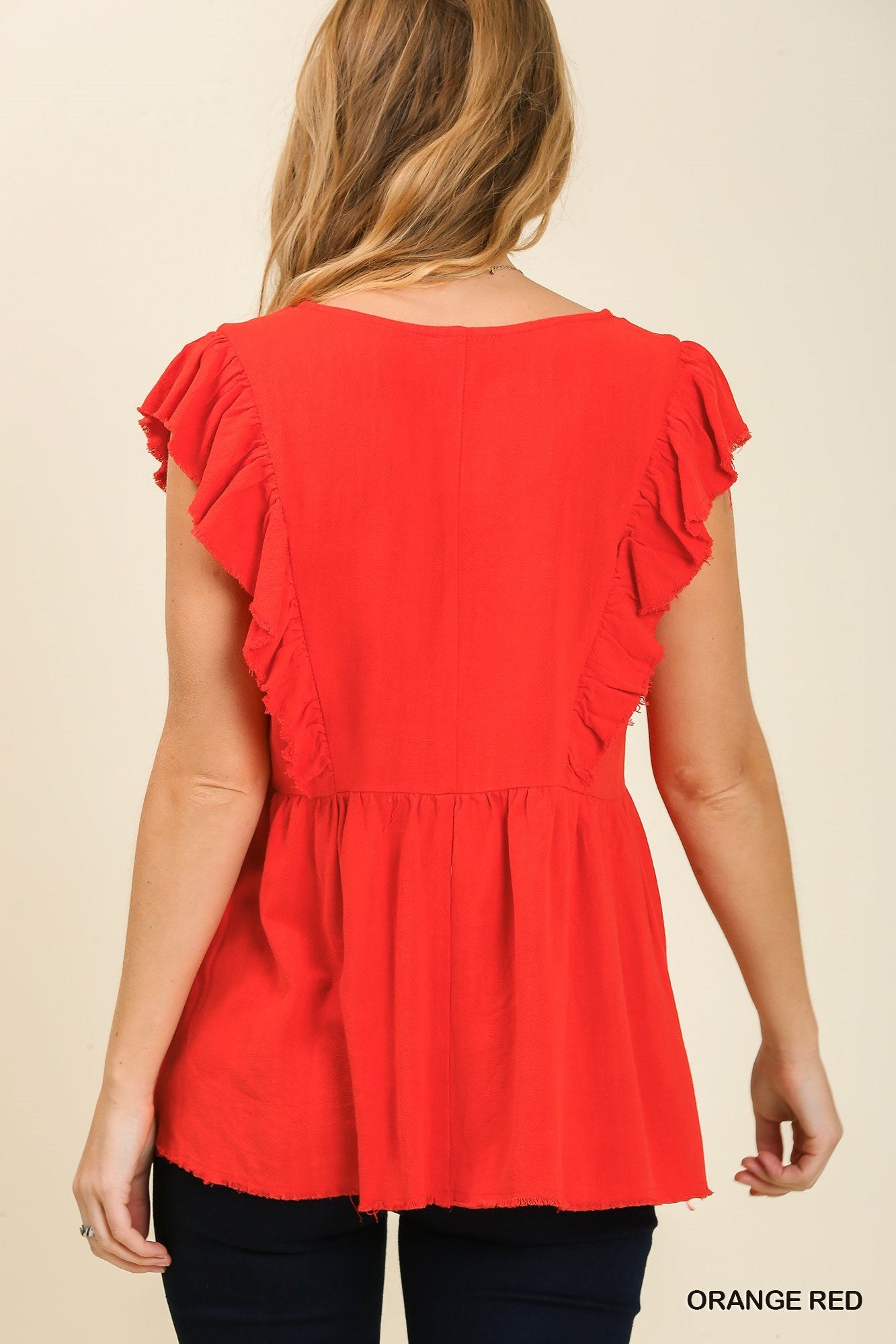 Orange Red Flutter Sleeve Top