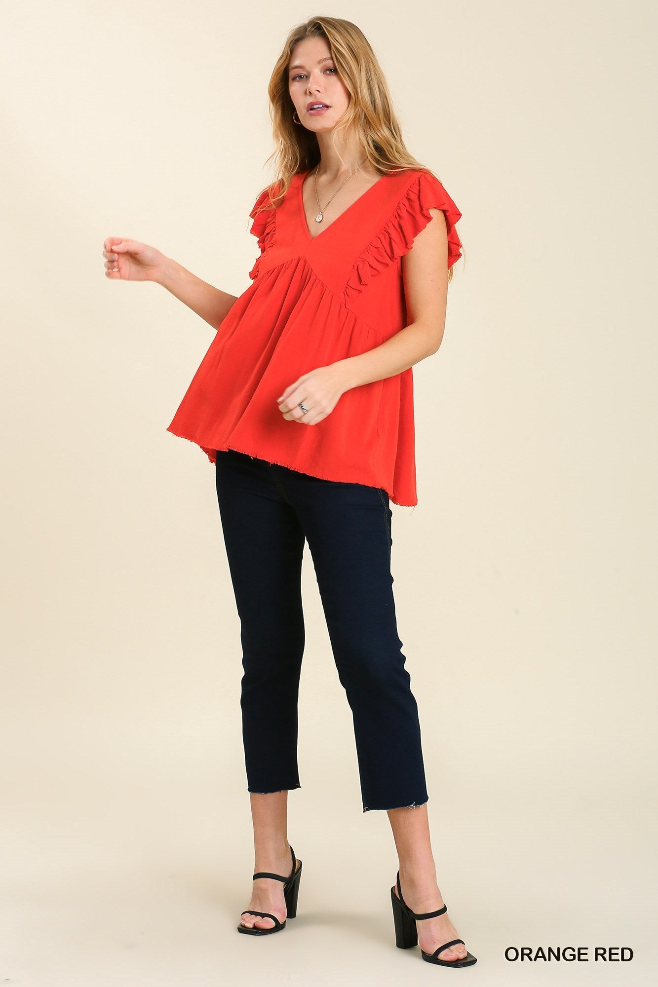 Orange Red Flutter Sleeve Top