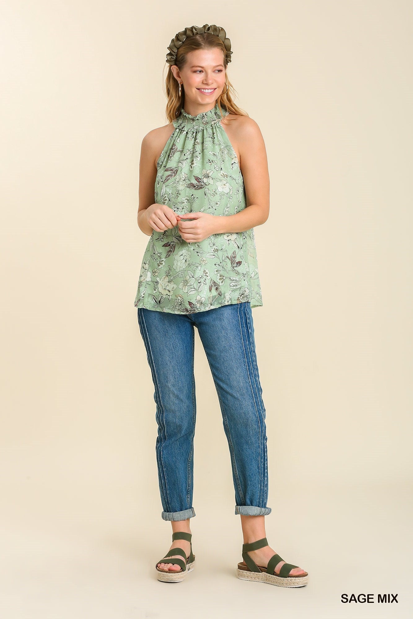 Sage Mix Floral Tank Top