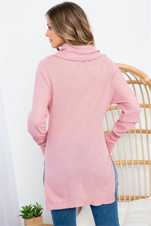 $10 Rack - Pink Cowl Knit Long Sleeve Top