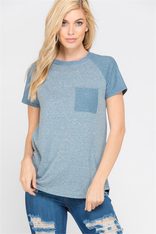 $10 Rack - Blue Pocket Short Sleeve Top