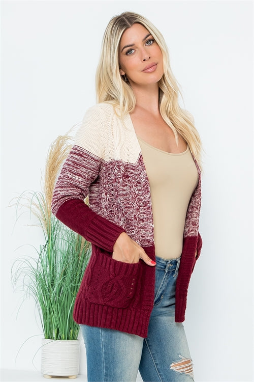 Burgundy Colorblock Cardigan