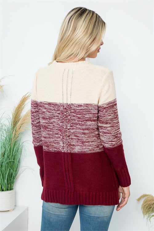 Burgundy Colorblock Cardigan