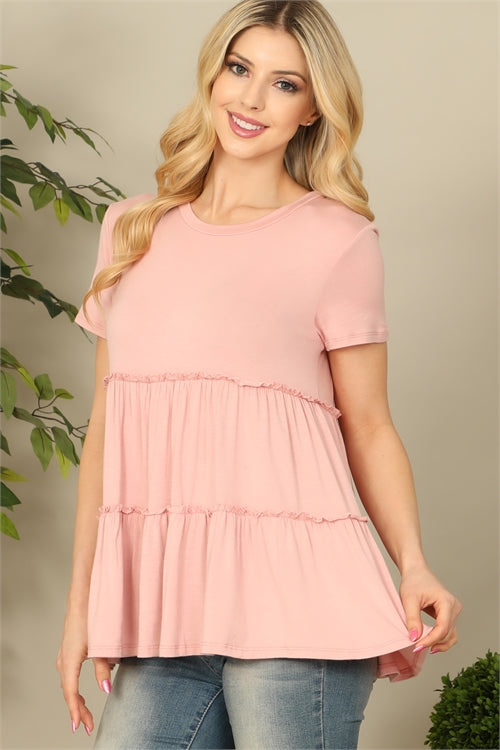 Pink Tiered Short Sleeve Top