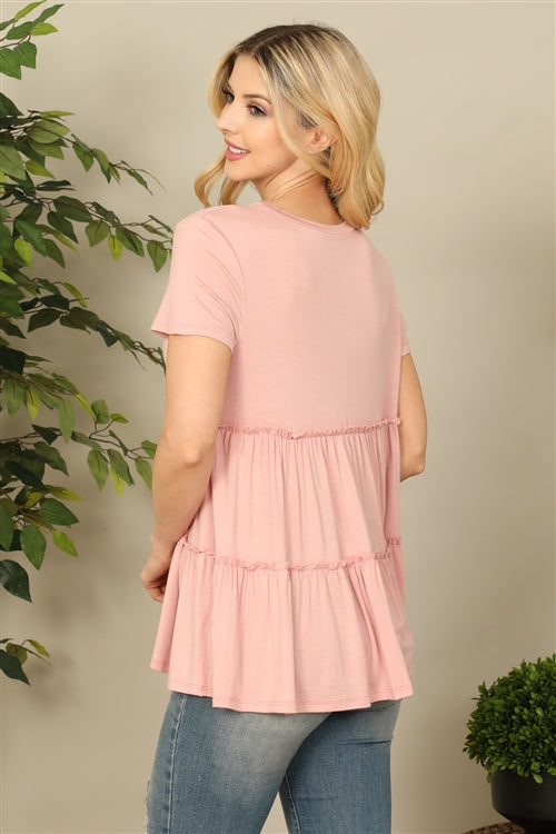 Pink Tiered Short Sleeve Top