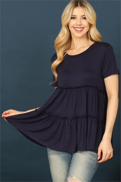 Navy Tiered Short Sleeve Top