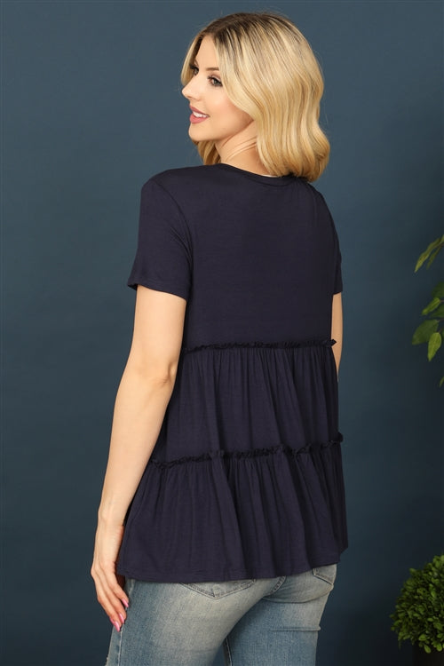 Navy Tiered Short Sleeve Top