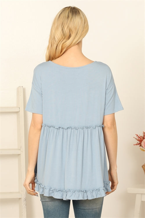 Light Blue Merrow Tiered Short Sleeve Top