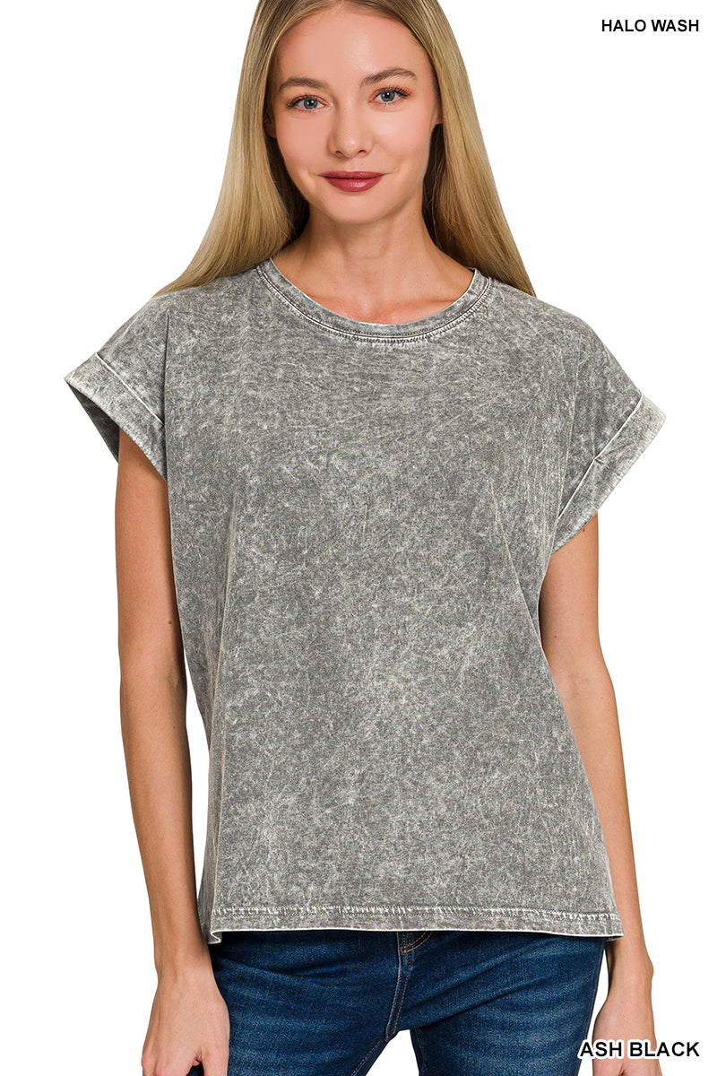 Ash Black Washed Cuff Sleeve Top